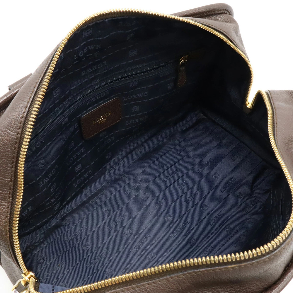 LOEWE Amazona Anagram Handbag Boston Bag Leather Brown - Picture 6 of 8